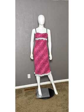 1990's Snakeskin Print Slipdress XS/S Burgundy + Pink and Pale Blue Lace